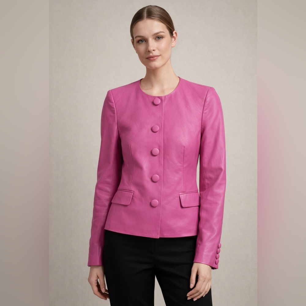 Veronica Beard Pink Leather Jacket 100% Lambskin Tailored Blazer